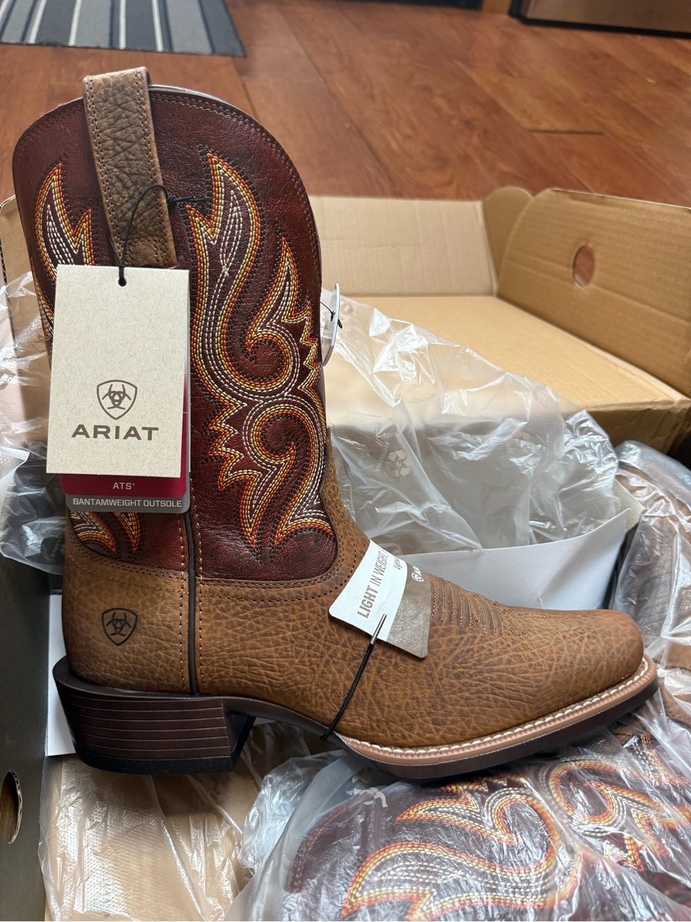 Ariat Men’s Brown and Tan Western Embroidered Leather Boots